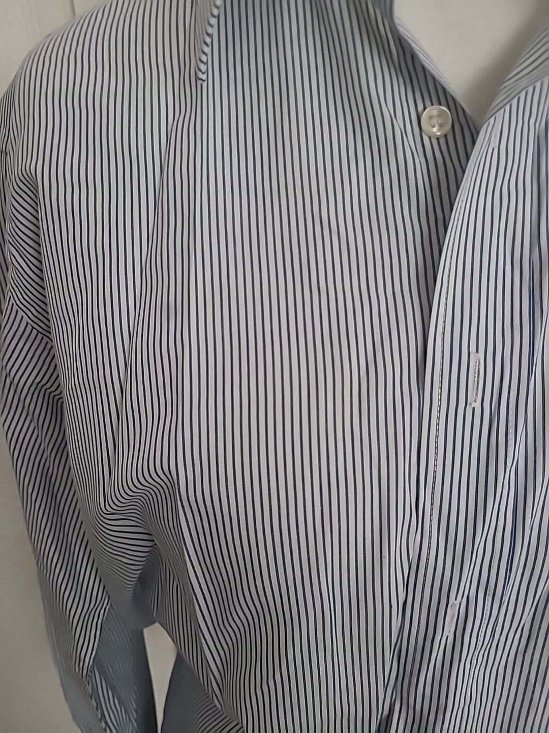 Mens St Michael Size 15.5 Navy And White Striped Buttoned Shirt