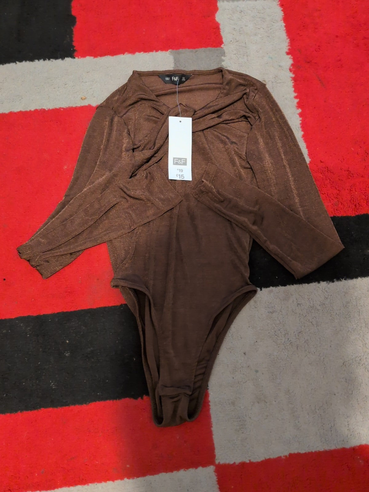 Brand New Ladies F&F Size 6 Brown Long Sleeved Bodysuit