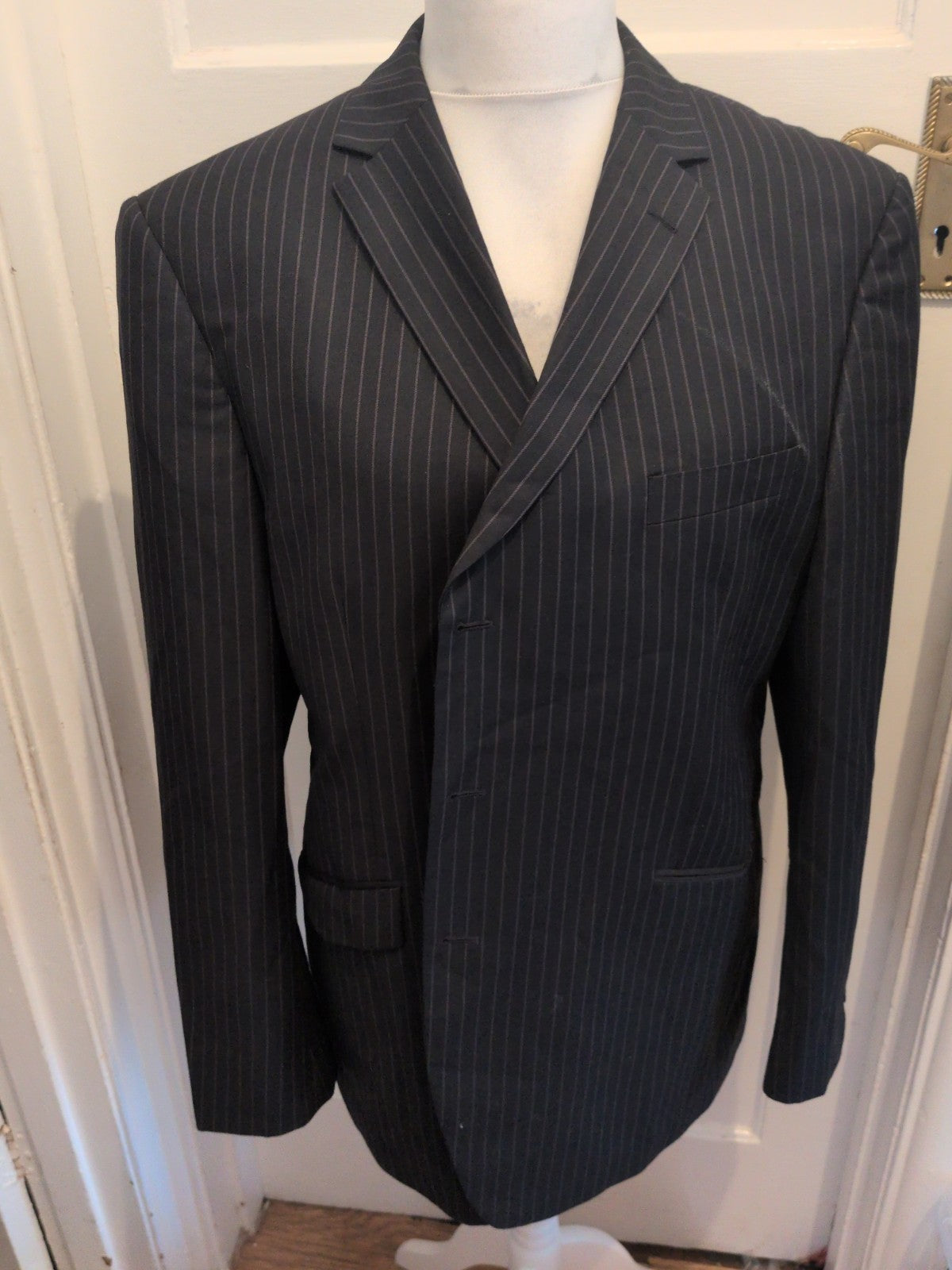 Mens Marks And Spencer 46M Slim Fit Black Stripe Suit Jacket
