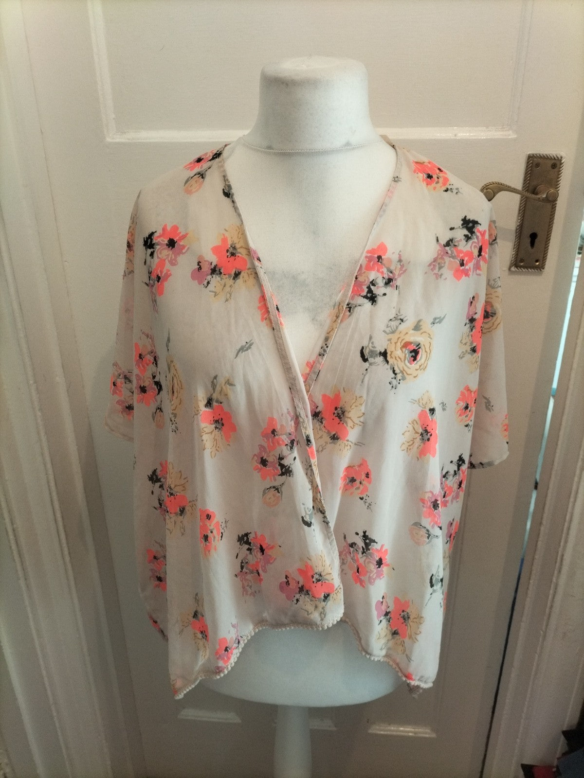 New Look 915 Generation Medium See Through Bright Orange Floral Blouse