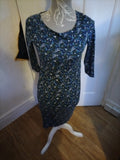 Ladies Pure Size 8 Navy/Green 3/4 Sleeved Dress