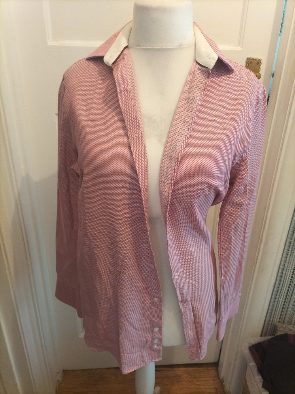 M&S 15" Cerise Patterned Superior Two Fold Long Sleeved Luxury Tailored Shirt