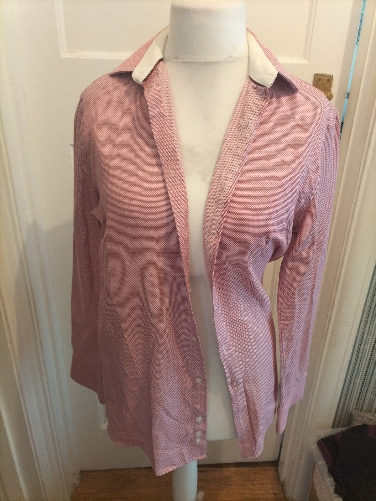 M&S 15" Cerise Patterned Superior Two Fold Long Sleeved Luxury Tailored Shirt