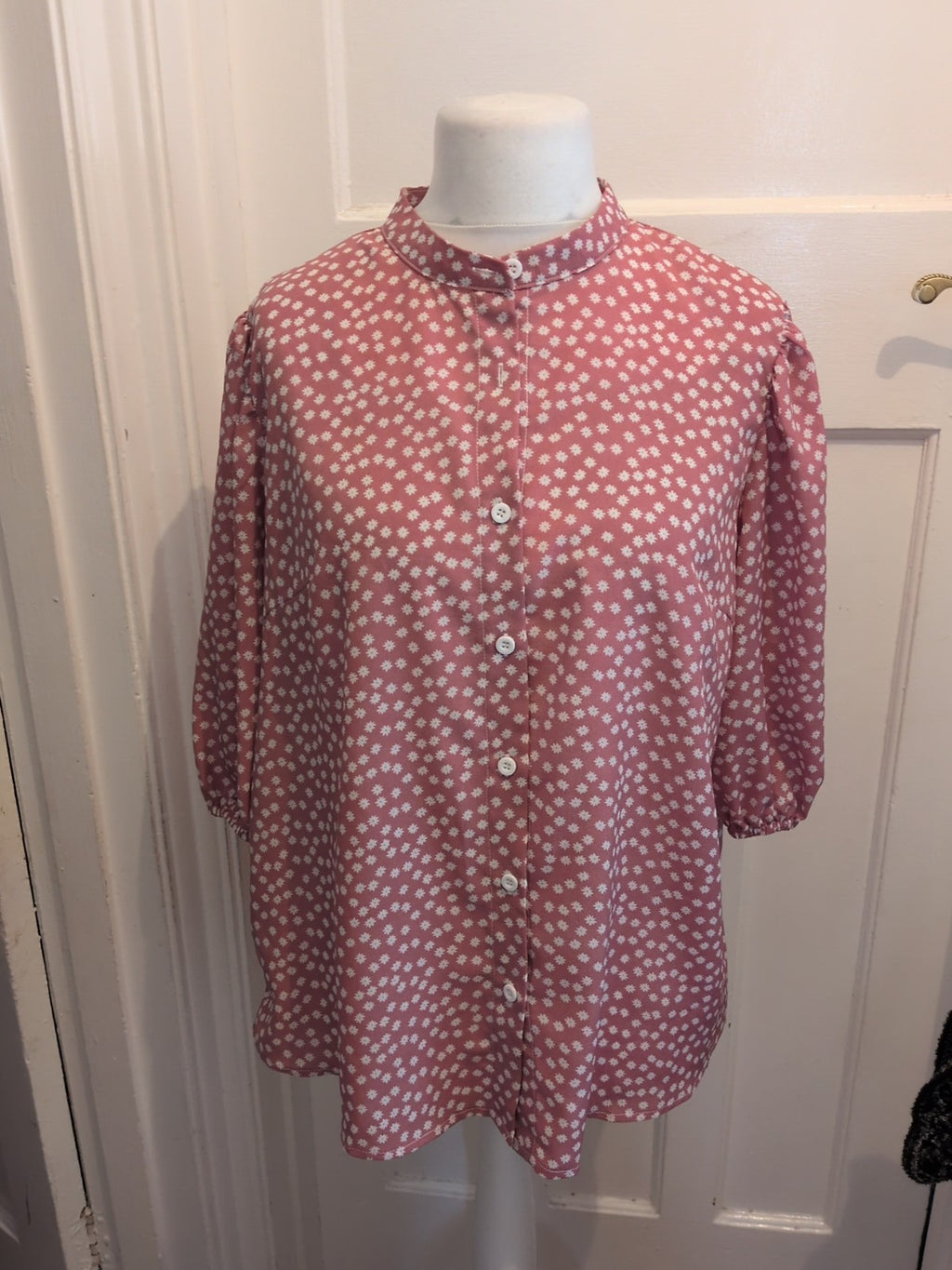 Shein XL Pink And White Floral Long Sleeve Blouse