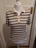 Mens Size Medium Beige And Black Striped Polo