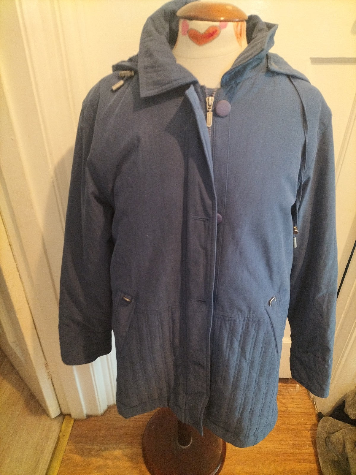 Ladies Astraka Size Small Navy Blue Long Sleeved Lined Coat