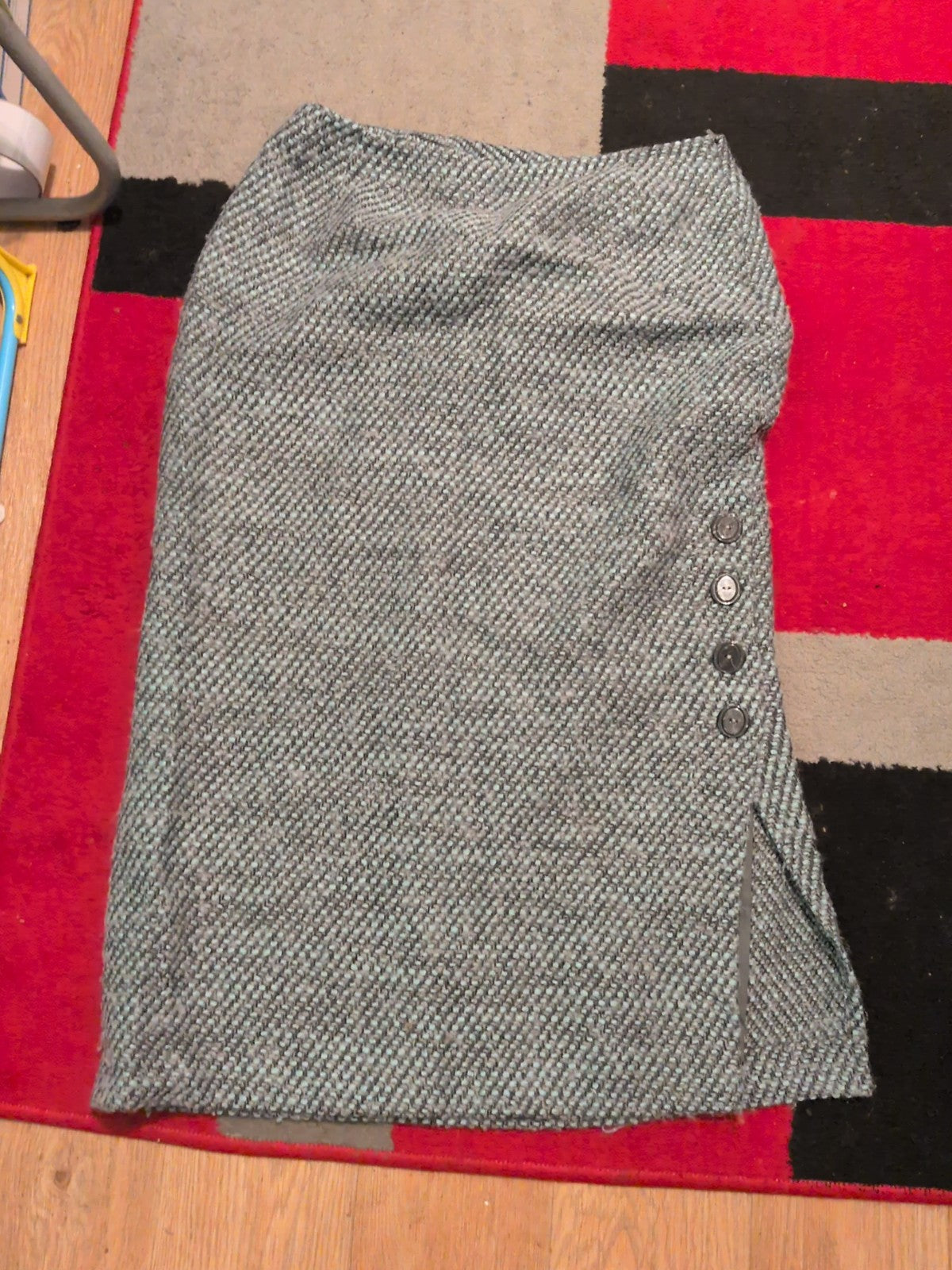 Ladies Alex&Co Size 14 Aqua Fleck Wool Lined Skirt Split Hem
