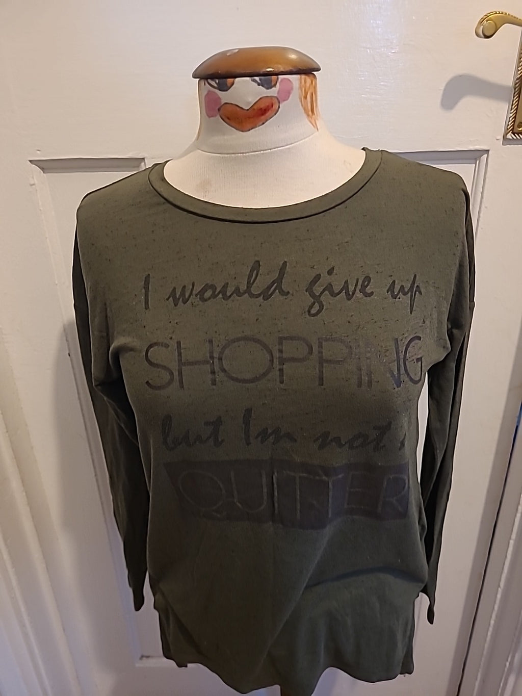 Ladies Peacocks Size 10 Green And Black "Shopper" Tshirt