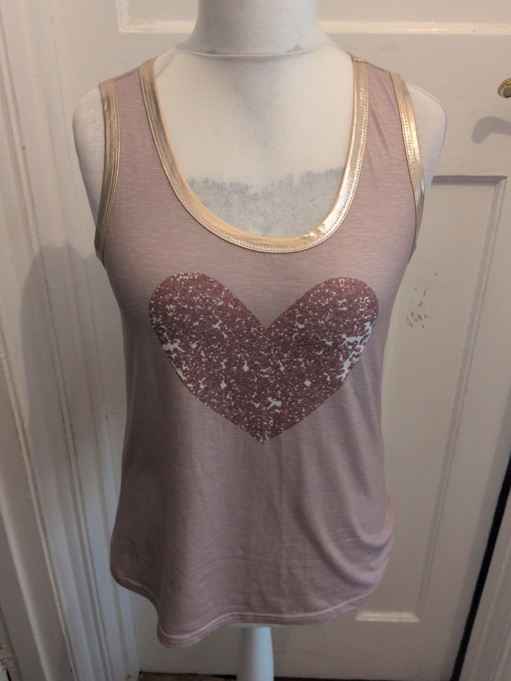 Shein Medium Beige With Love heart Sleeveless Top