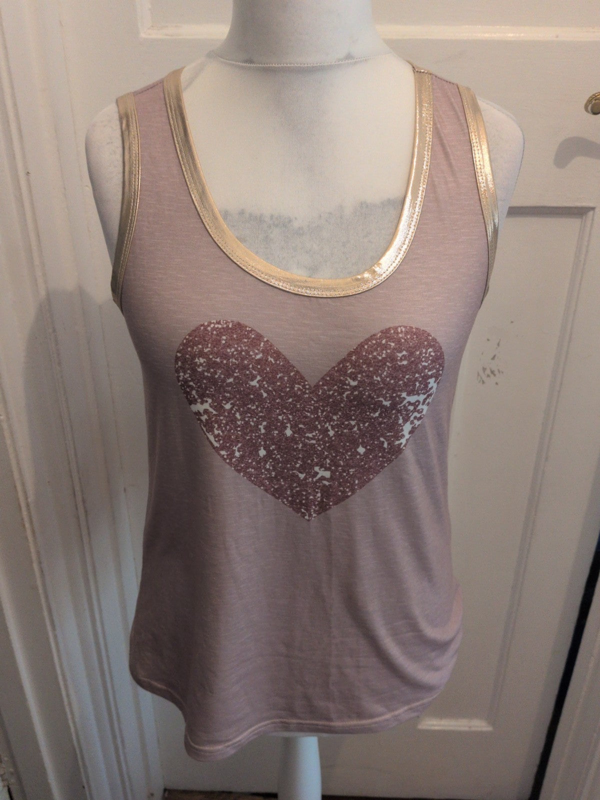 Shein Medium Beige With Love heart Sleeveless Top