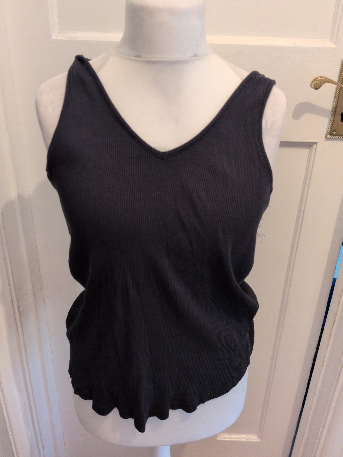 24 Black Ribbed Vest Top