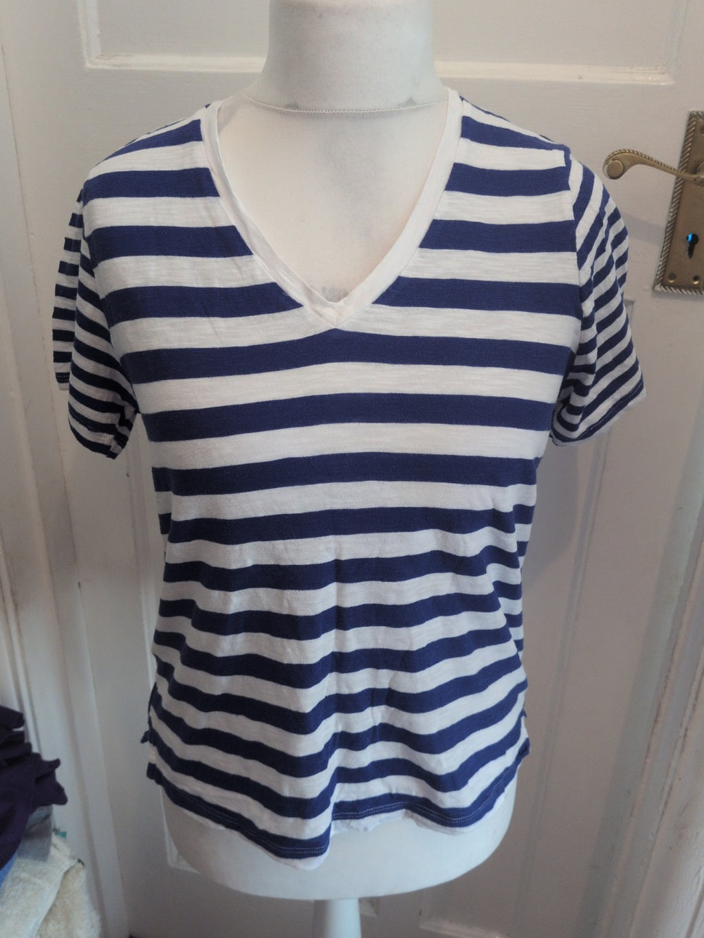 Marks And Spencer 10 Bright Blue Short Sleeve Stripe T-shirt