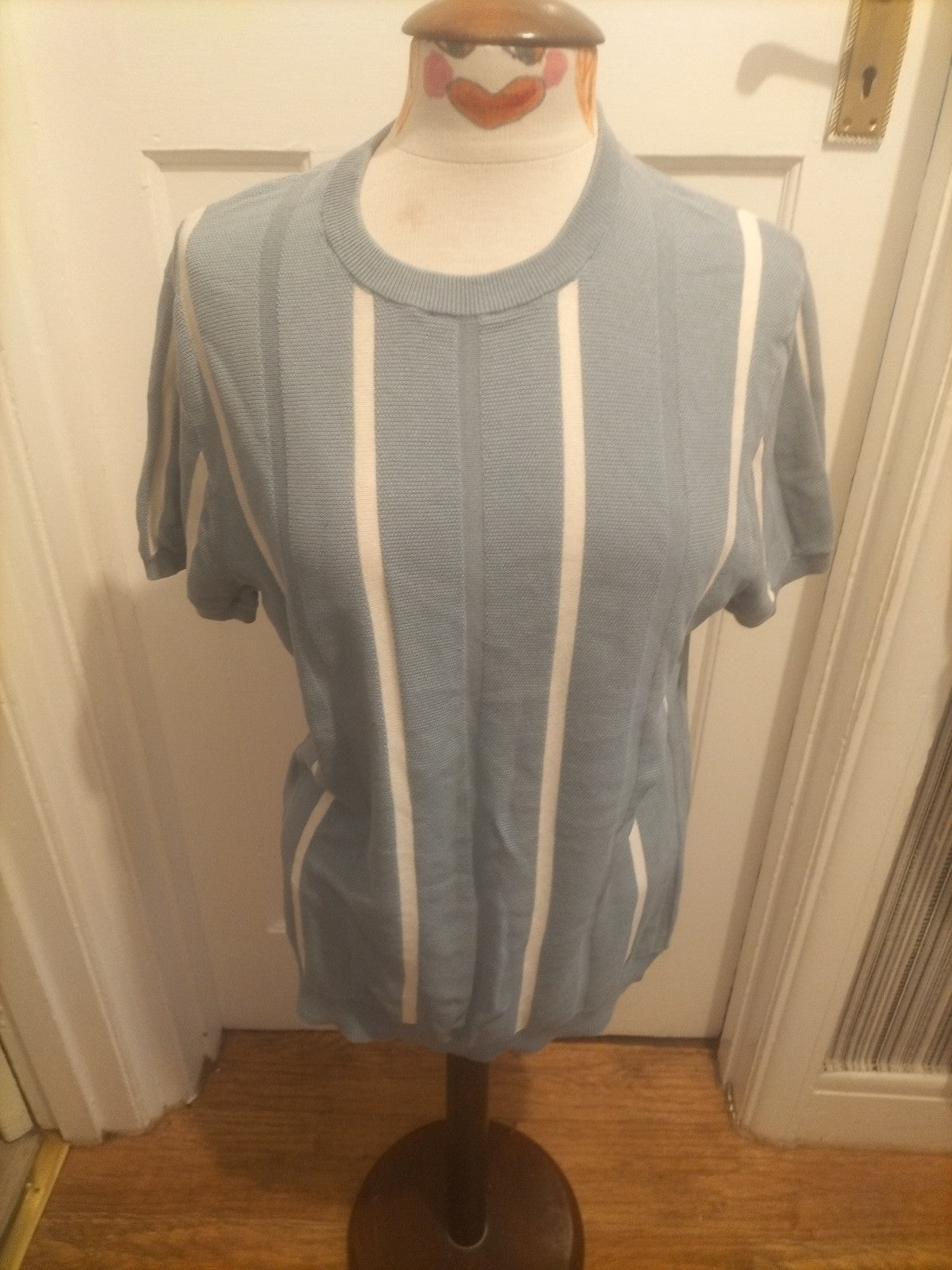 Mens Primark Size Medium Blue And White Short Sleeve Top And