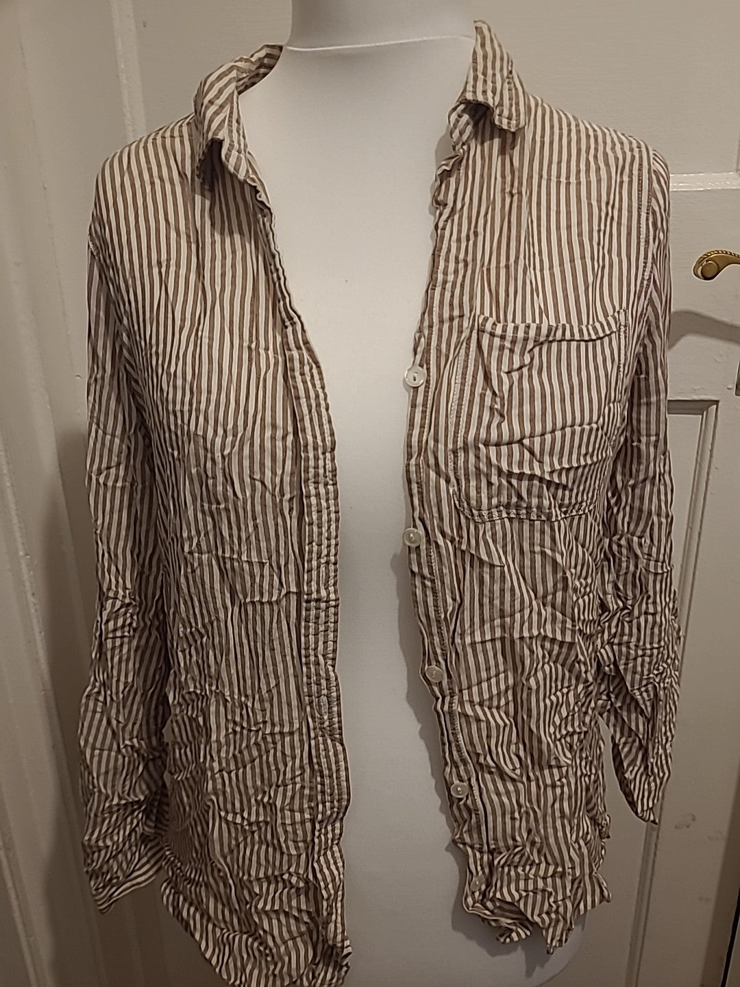 Ladies Velvet Heart Size Large Brown/Cream Striped Blouse