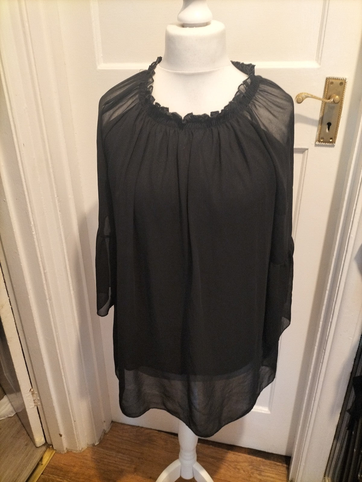 Ladies Size Small Black Lined Elasticated Hem Blouse