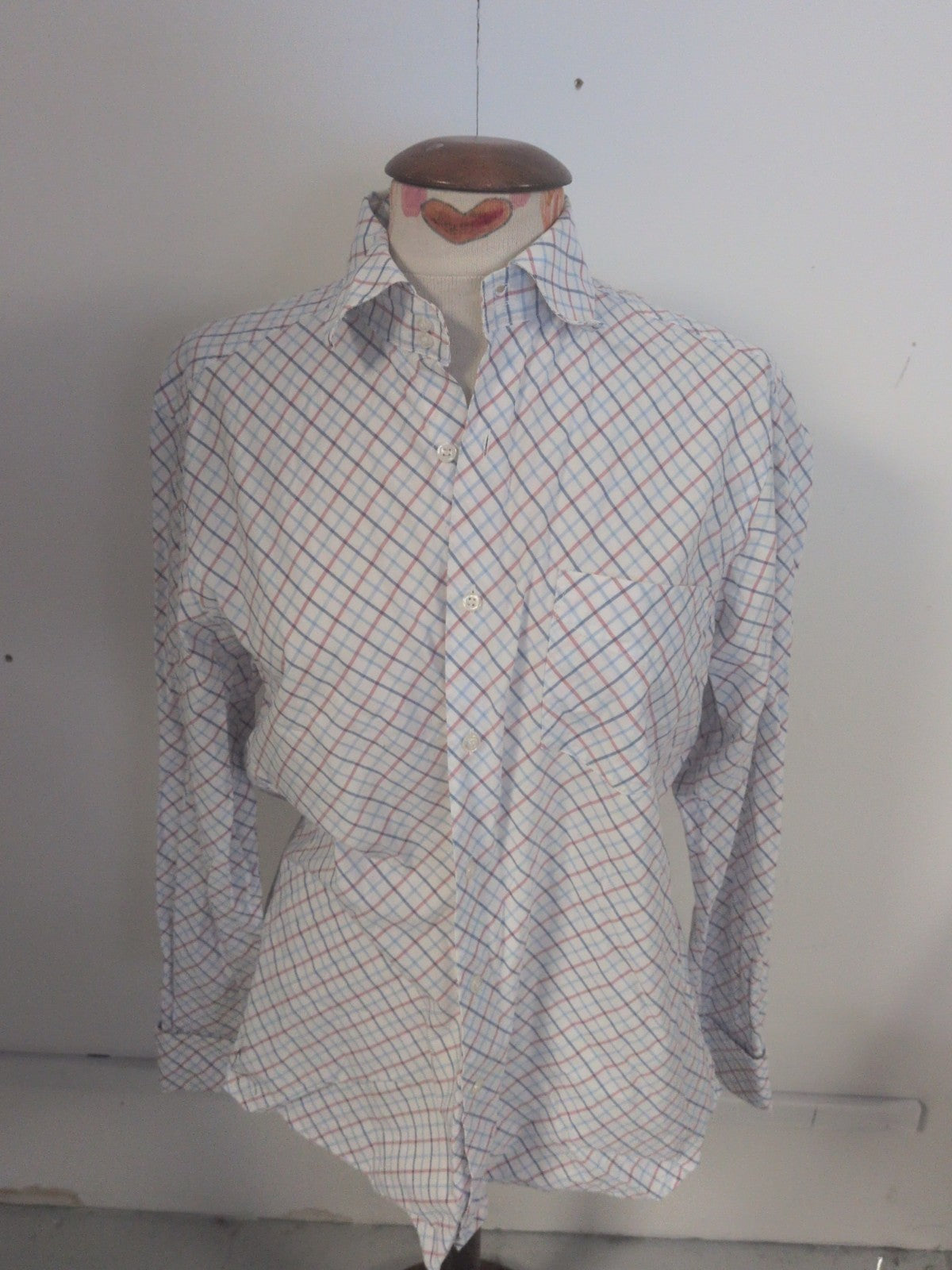 Casual Menswear 15.5 Red Blue Long Sleeve Dress Shirt