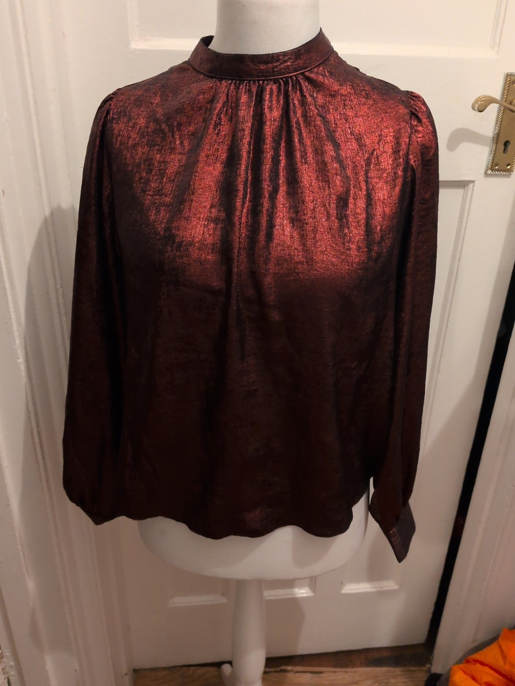 New Look 16 Burgundy Shiny Long Sleeve Blouse