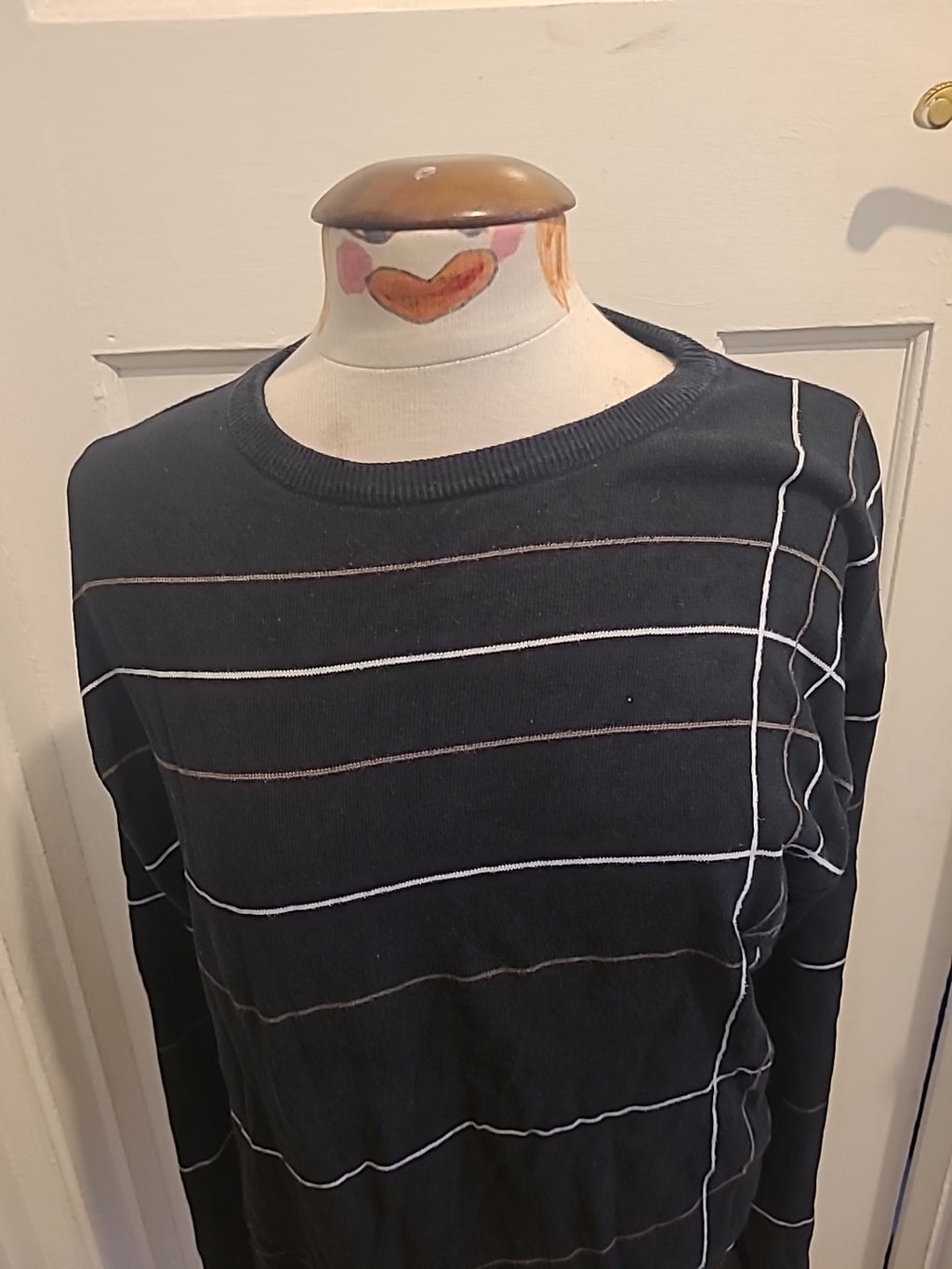 Mens Petroleum Size 2XL Navy Striped Pullover Jumper