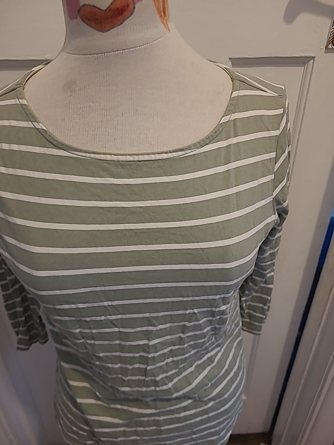 Ladies Crew Clothing Size 10 Light Khaki White Striped Long Sleeved Blouse