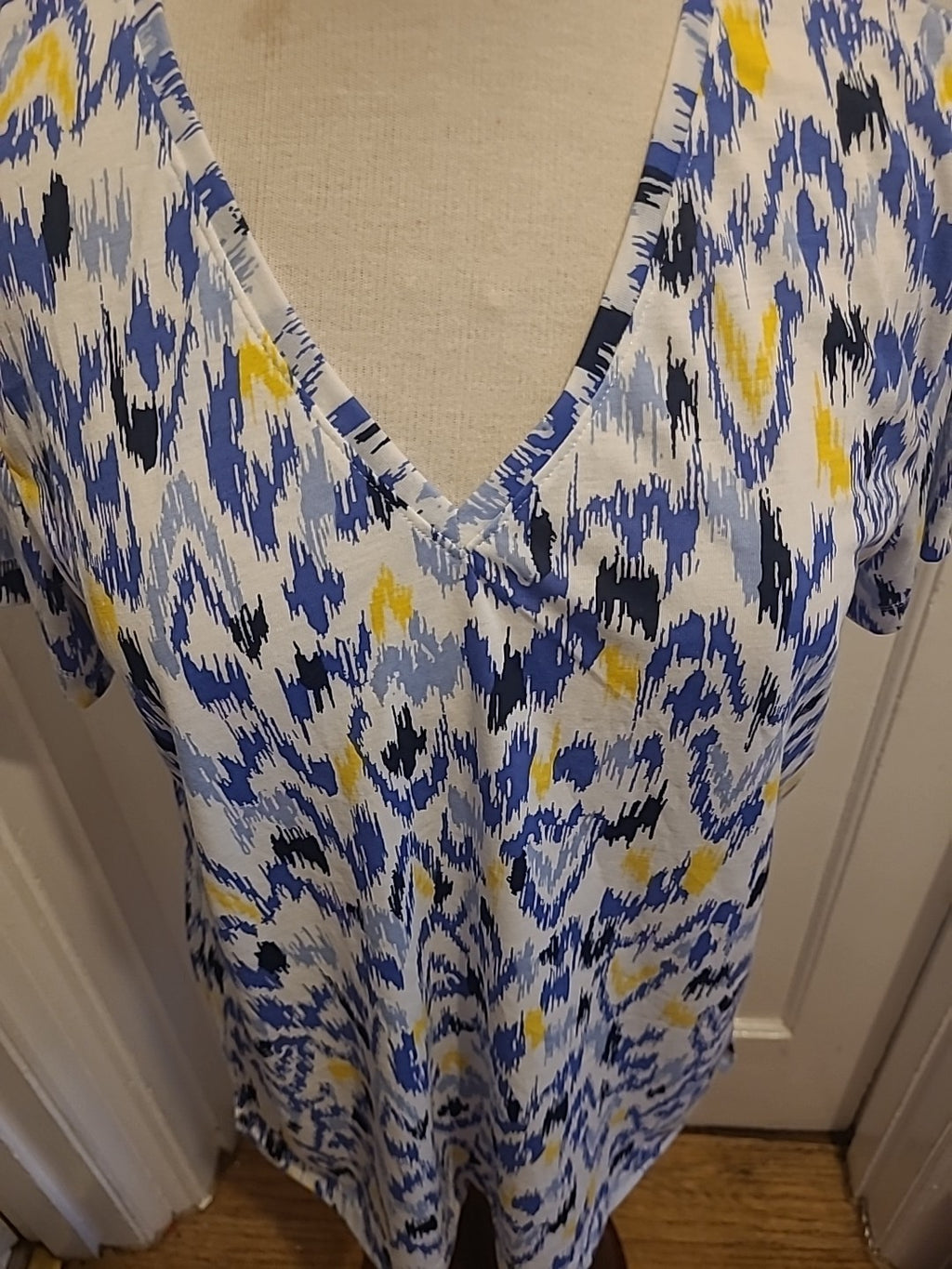 Ladies Marks And Spencer Size 12 Multi Yellow Blue Black Short Sleeved Tshirt