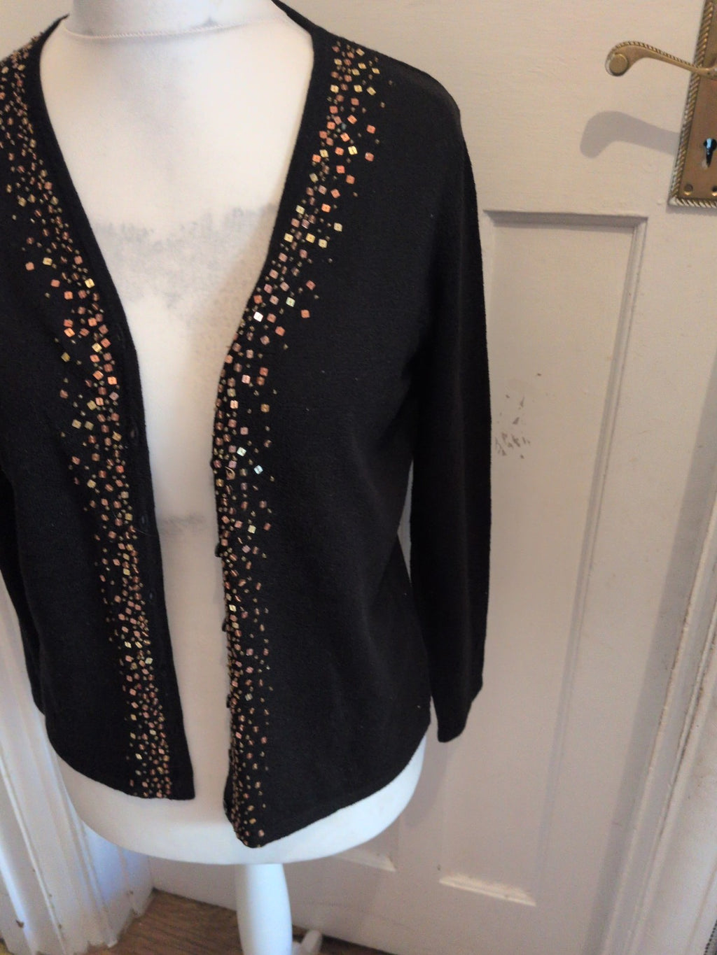 Ladies Berkertex Petite Size 16 Black With Gold Open Long Sleeve Blouse