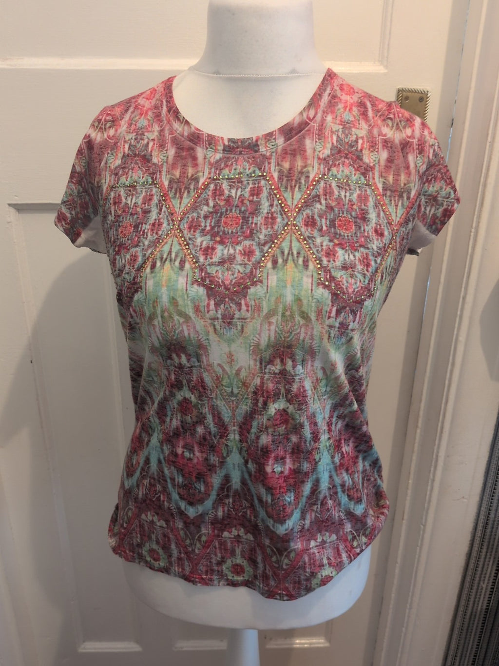 Tu 12 Green And Purple With Sequin Short Sleeve T-shirt