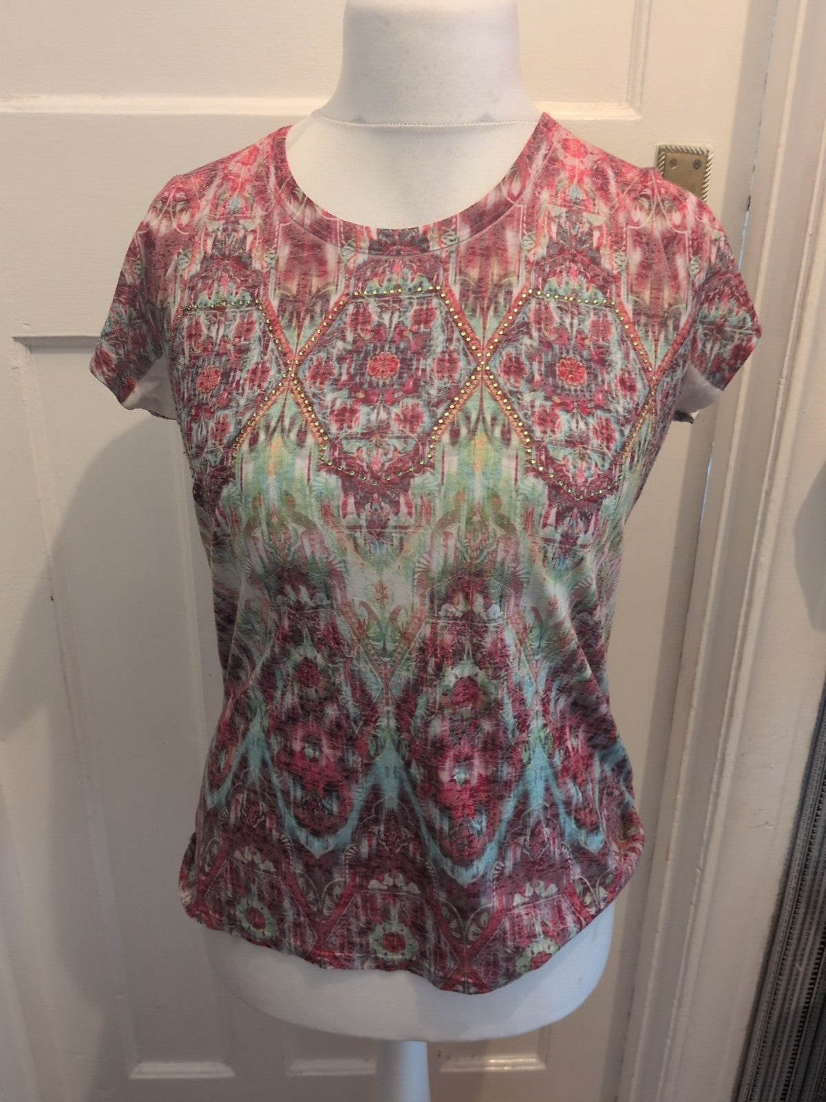 Tu 12 Green And Purple With Sequin Short Sleeve T-shirt