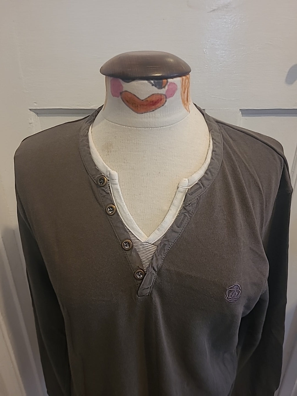 Mens Next Size Large Khaki Long Sleeved Polo Uncollared