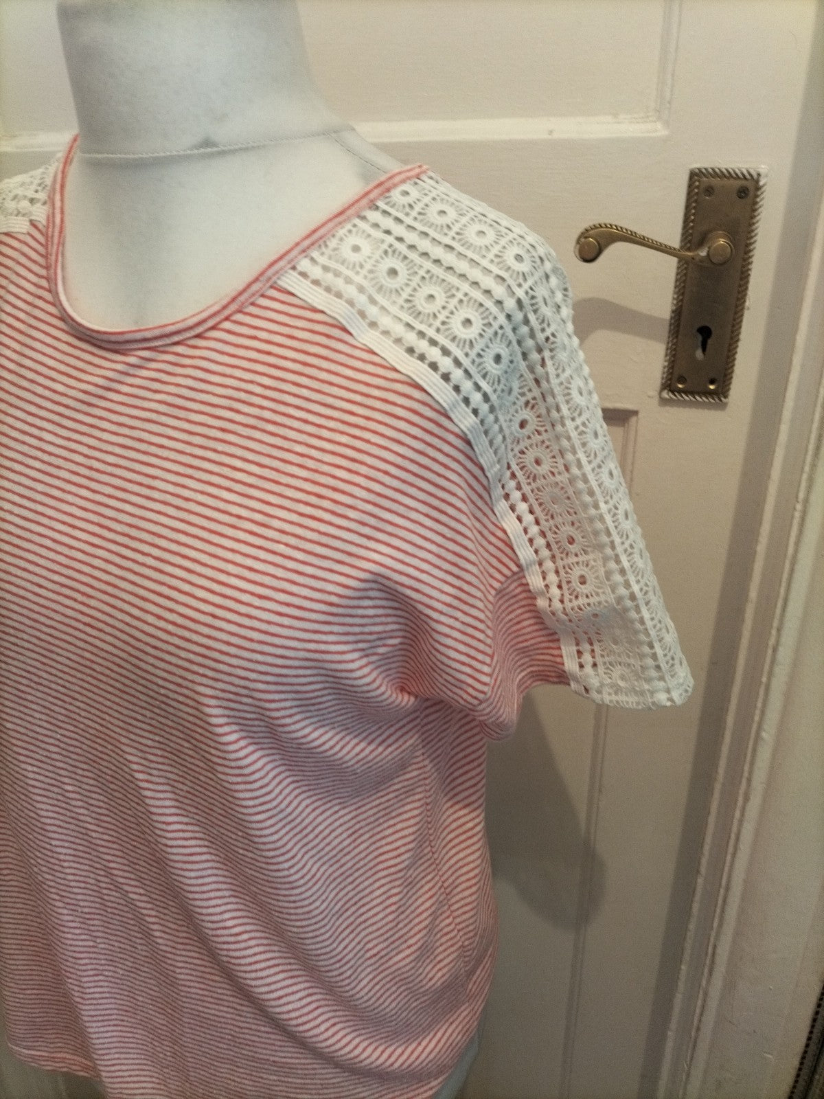 Ladies Matalan 10 Red Striped Short Sleeved Tshirt