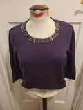 Ladies Size Large Deep Purple Wiyh Detail On Neck Lightweight Jumper