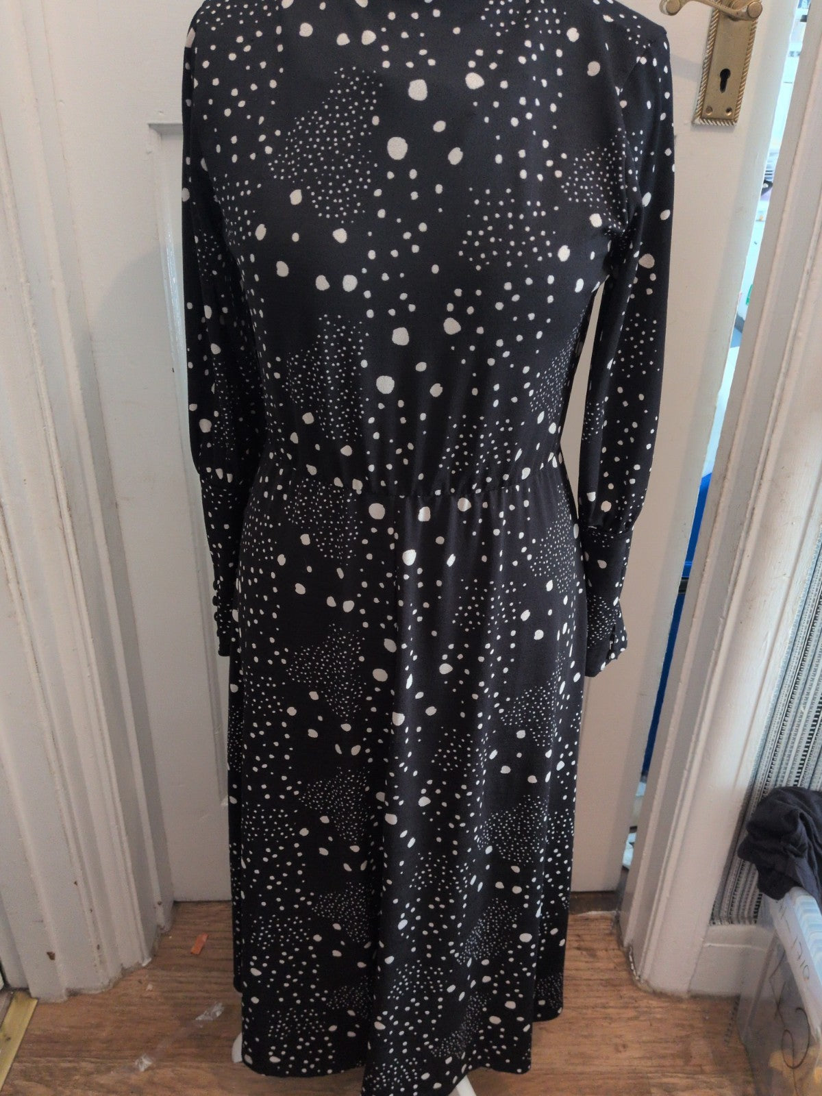 Next 12 Black With White Speckles Spot Long Length Long Sleeve Dress
