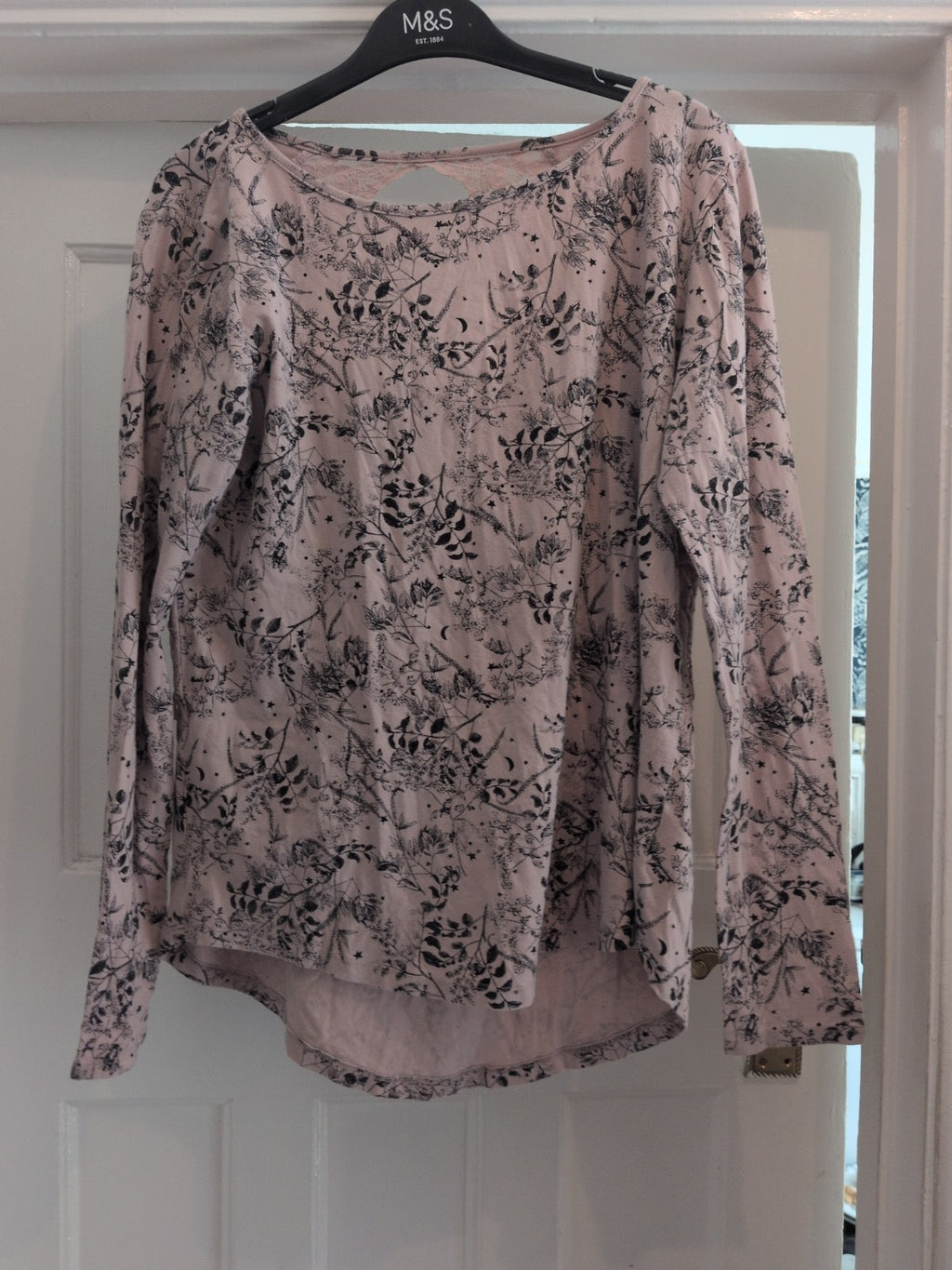 Next 12 Pink Floral Long Sleeve Open Back Frill Hem Blouse