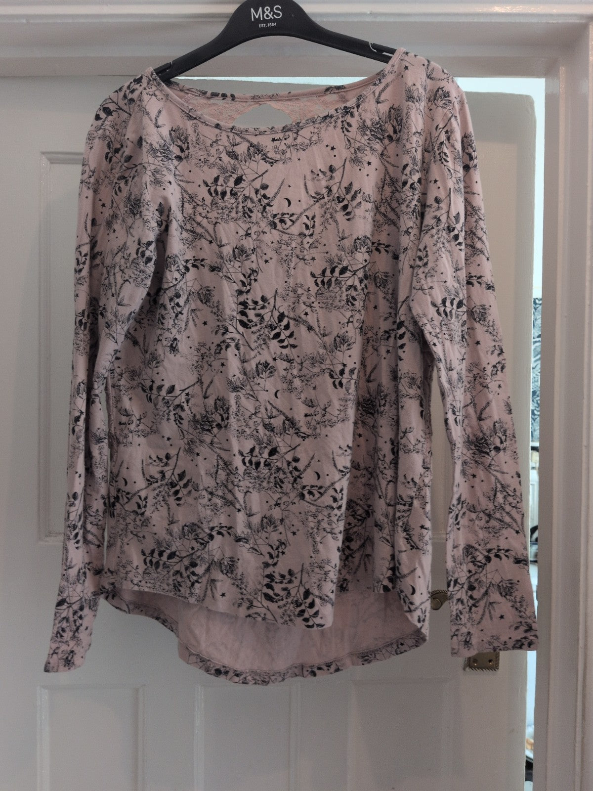 Next 12 Pink Floral Long Sleeve Open Back Frill Hem Blouse