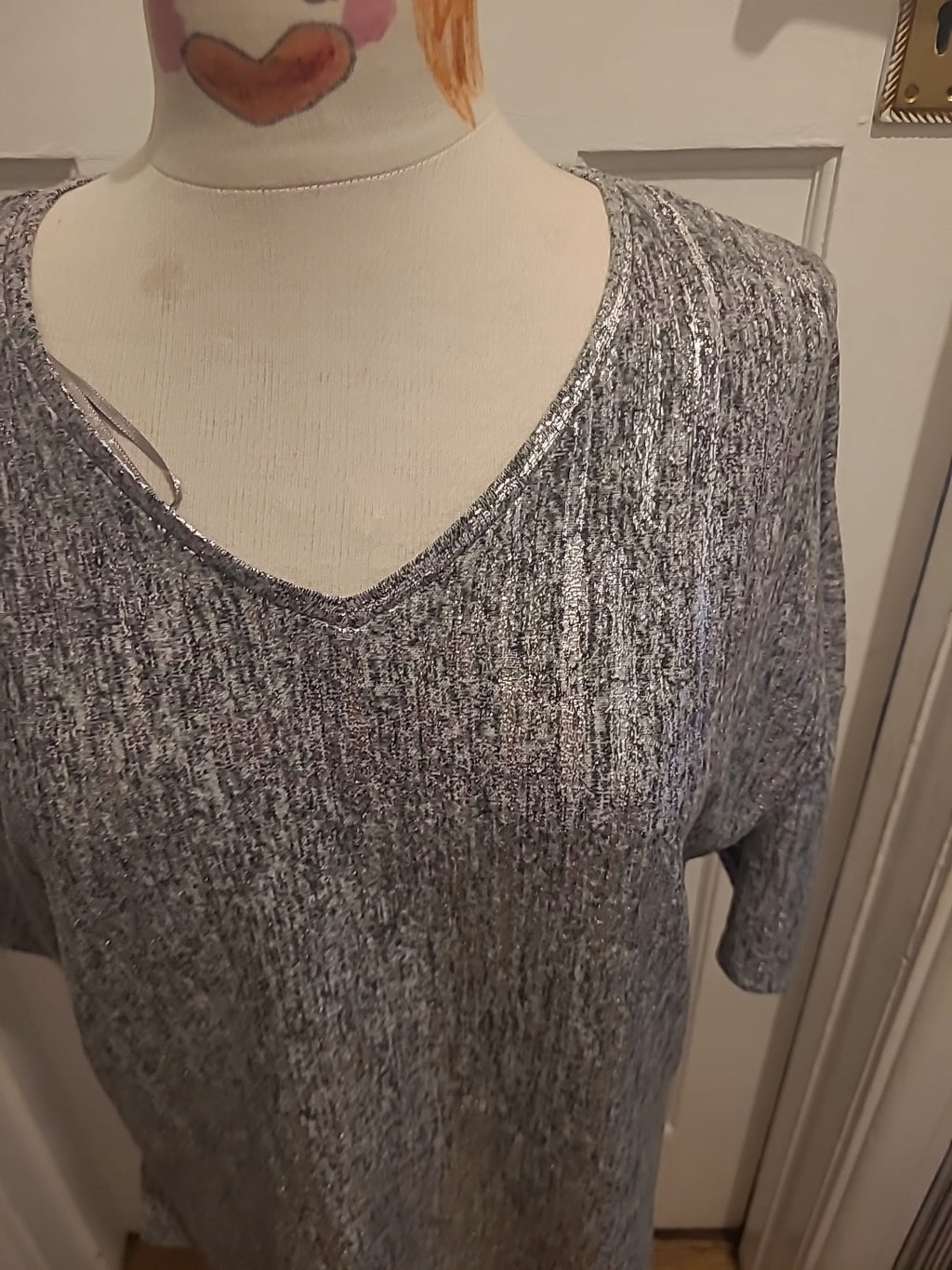 Ladies Tu Size 12 Metallic Silver Mid Sleeved Tshirt