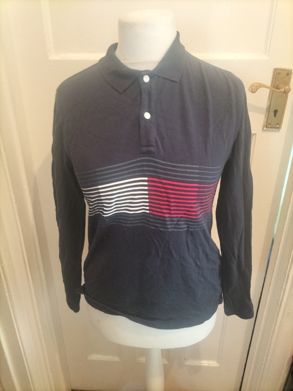 Mens Tommy Hilfiger Size 164 Navy Long Sleeve Polo