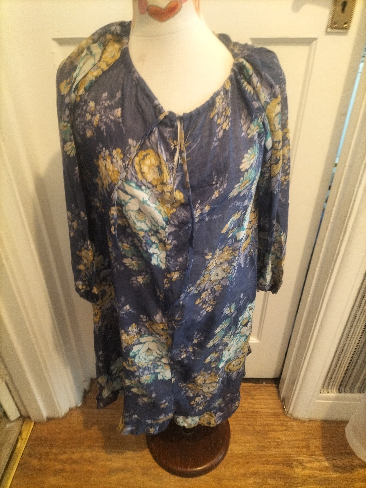 Ladies C&A Size 14 Floral See Through Long Sleeved Dress