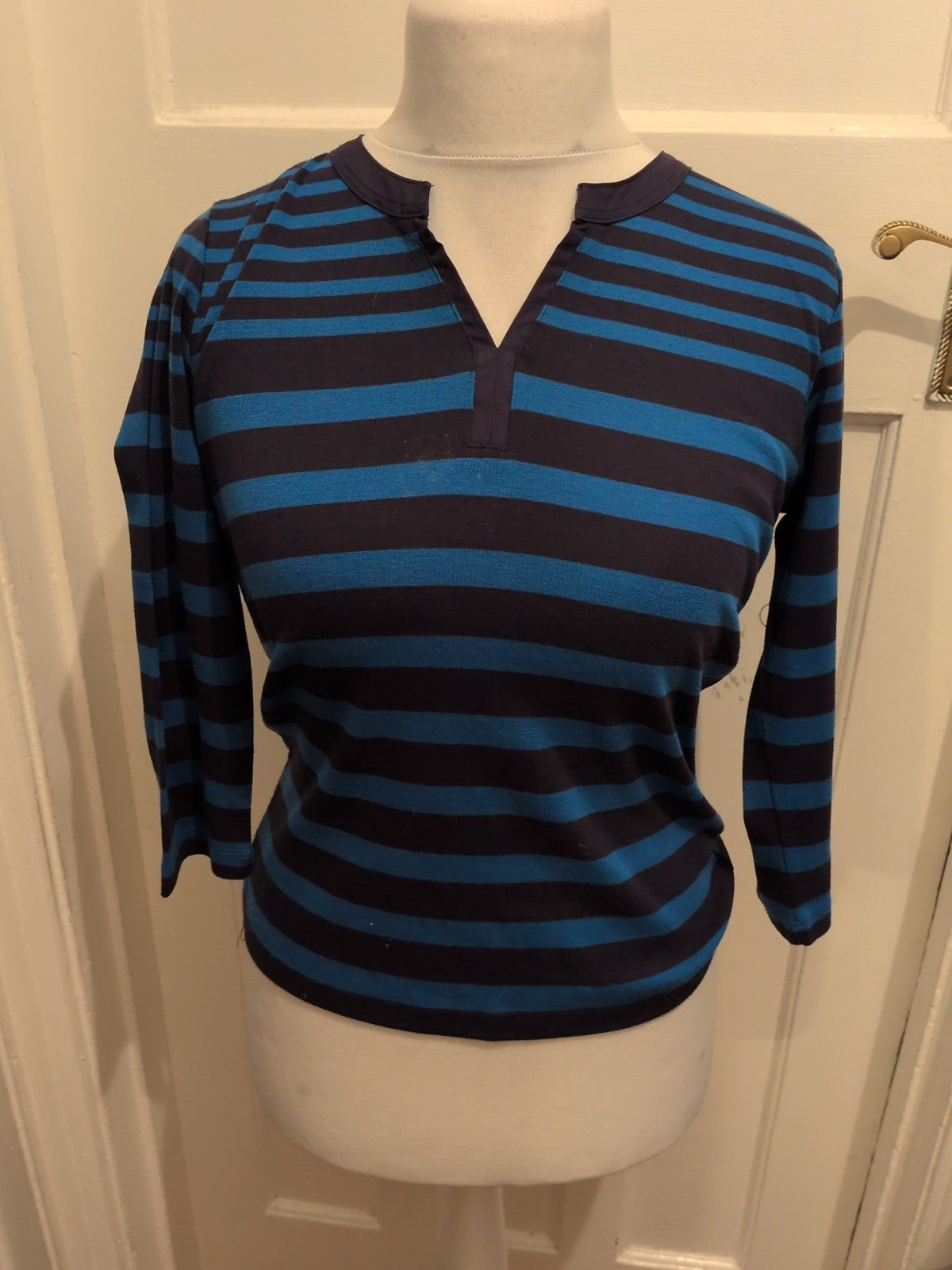First Avenue Small Blue And Navy Stripe Long Sleeve Blouse