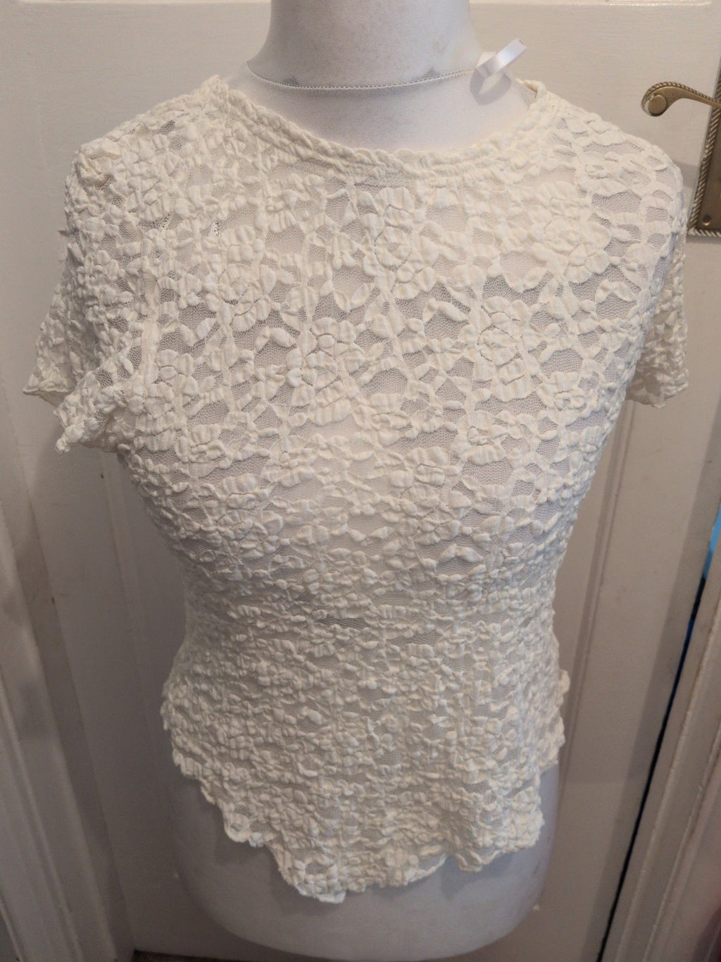 Ladies Primark Medium Floral Semi See Through Short Sleeve T-shirt