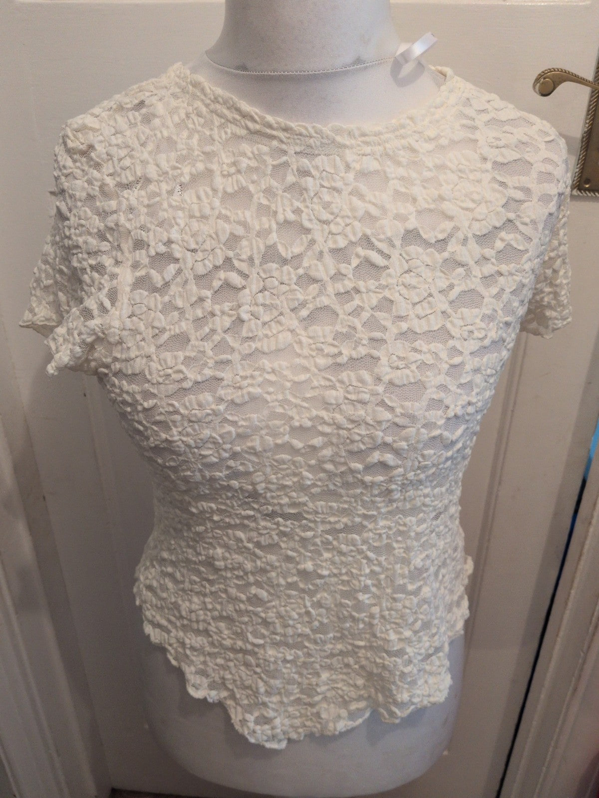Ladies Primark Medium Floral Semi See Through Short Sleeve T-shirt