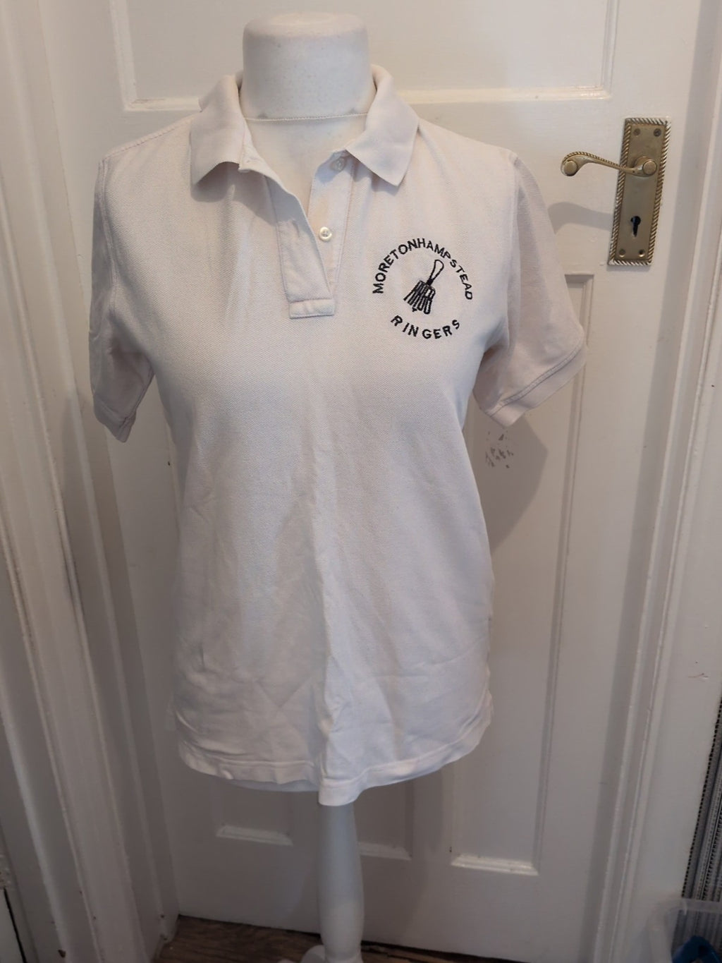 Lands End 10-12 White Ringers Short Sleeve Polo