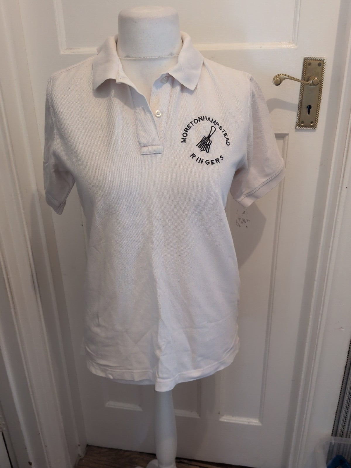 Lands End 10-12 White Ringers Short Sleeve Polo