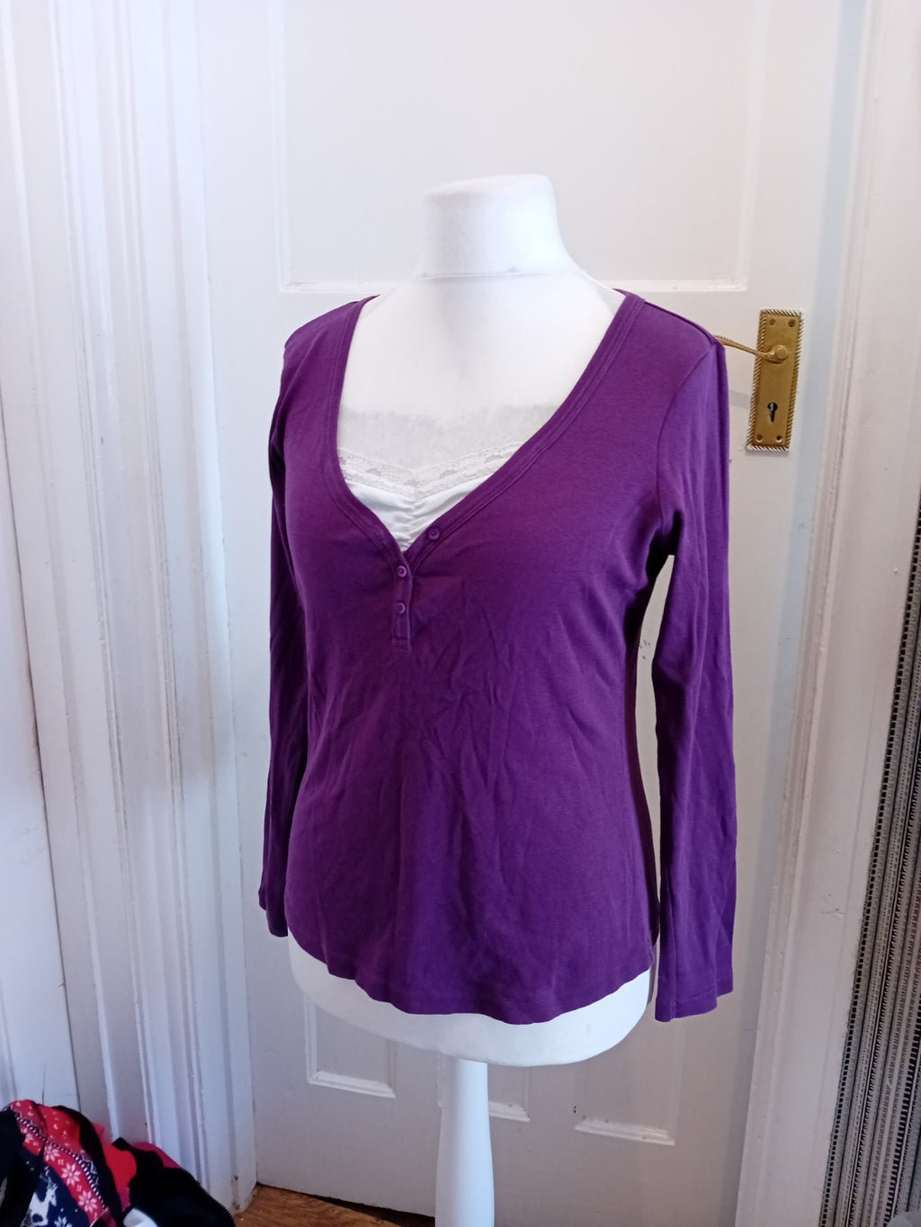 Papaya 16 Purple V Neck Long Sleeve Blouse