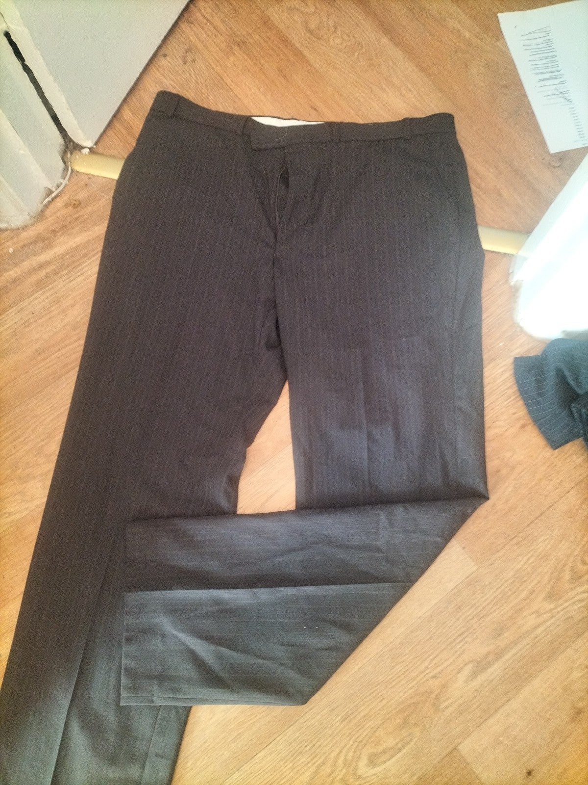 Marks And Spencer 40/33 Brown Pinstripe Wool Blend Trousers