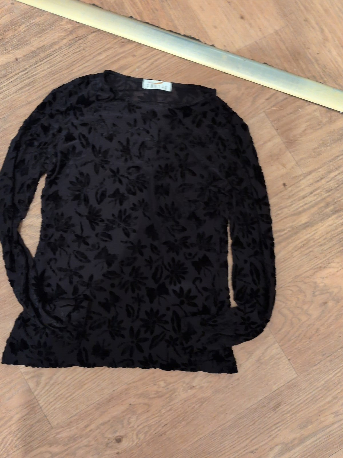 Precis Petite Small Black Floral Long Sleeve Blouse Top