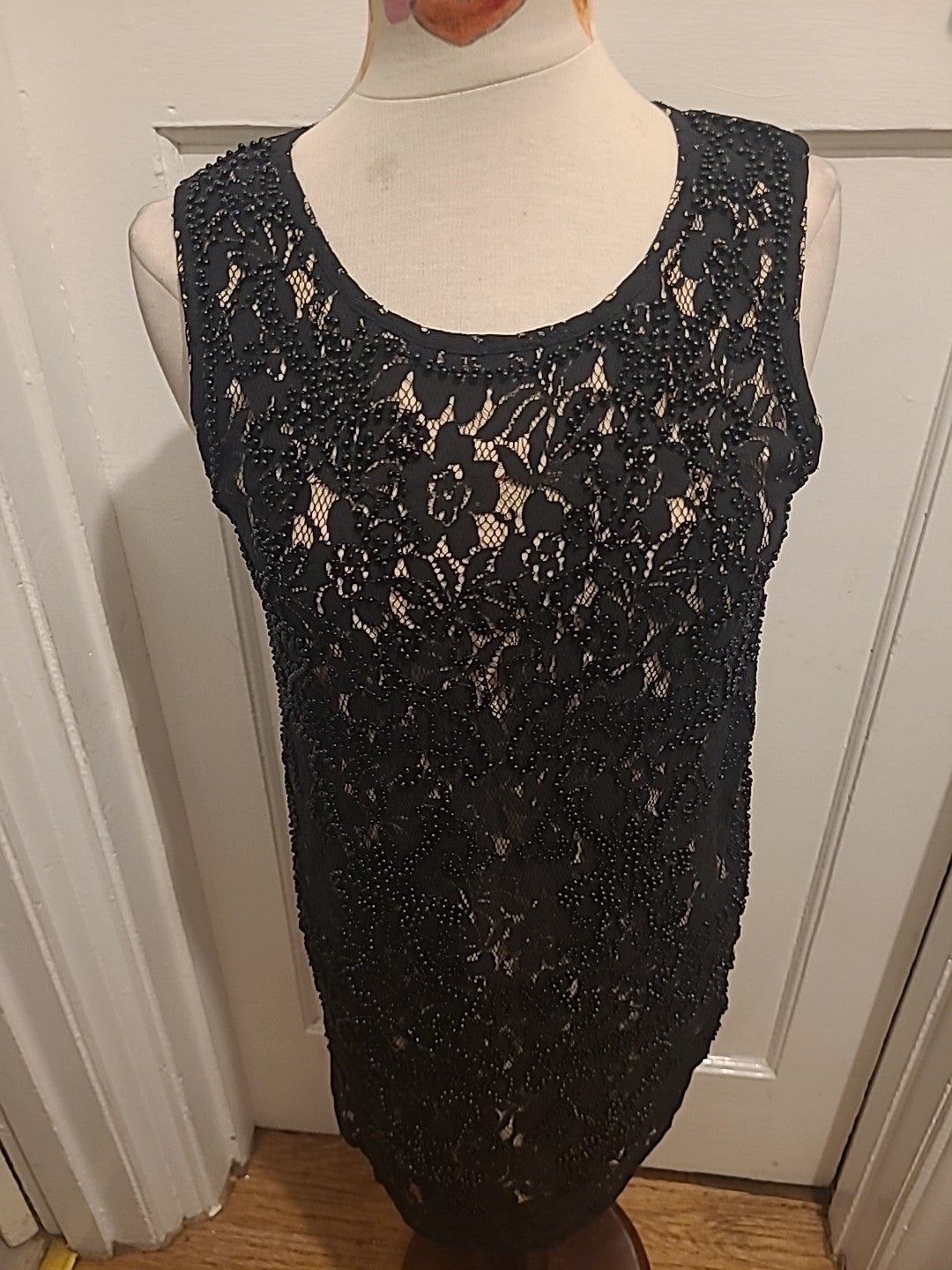 Ladies Mela Loves London Size 10 Black/Beige Lined Floral Sleeveless Dress