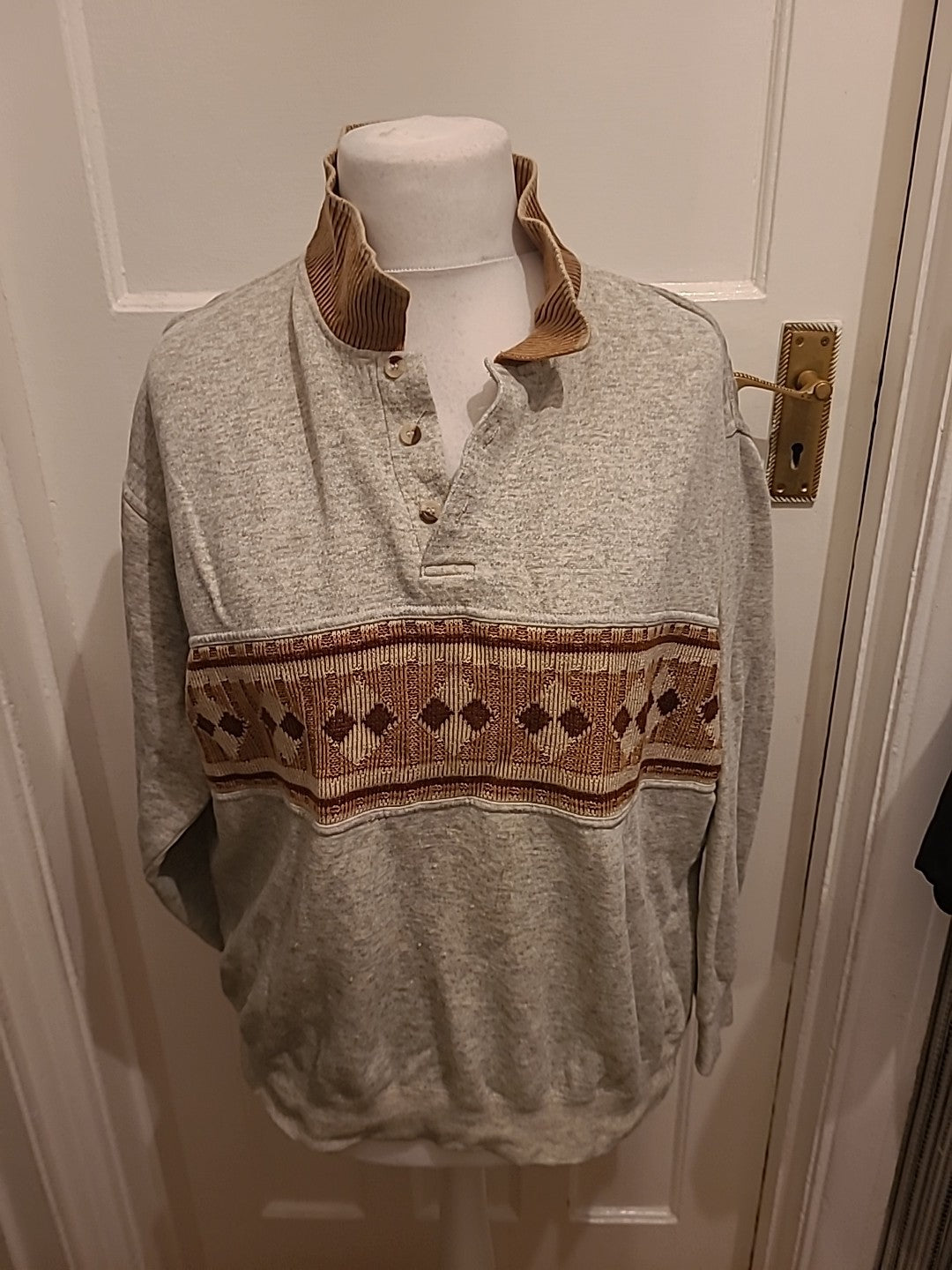 Mens Originals Size L Grey/Brown Long Sleeved Collared Jumper