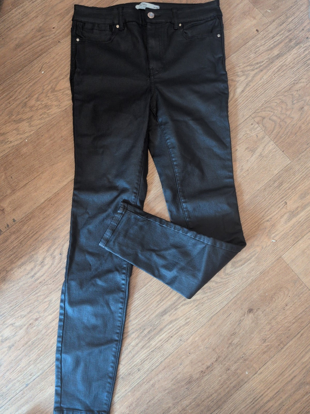 Ladies Next Size 10R Skinny High Rise Black Pleather Jeans