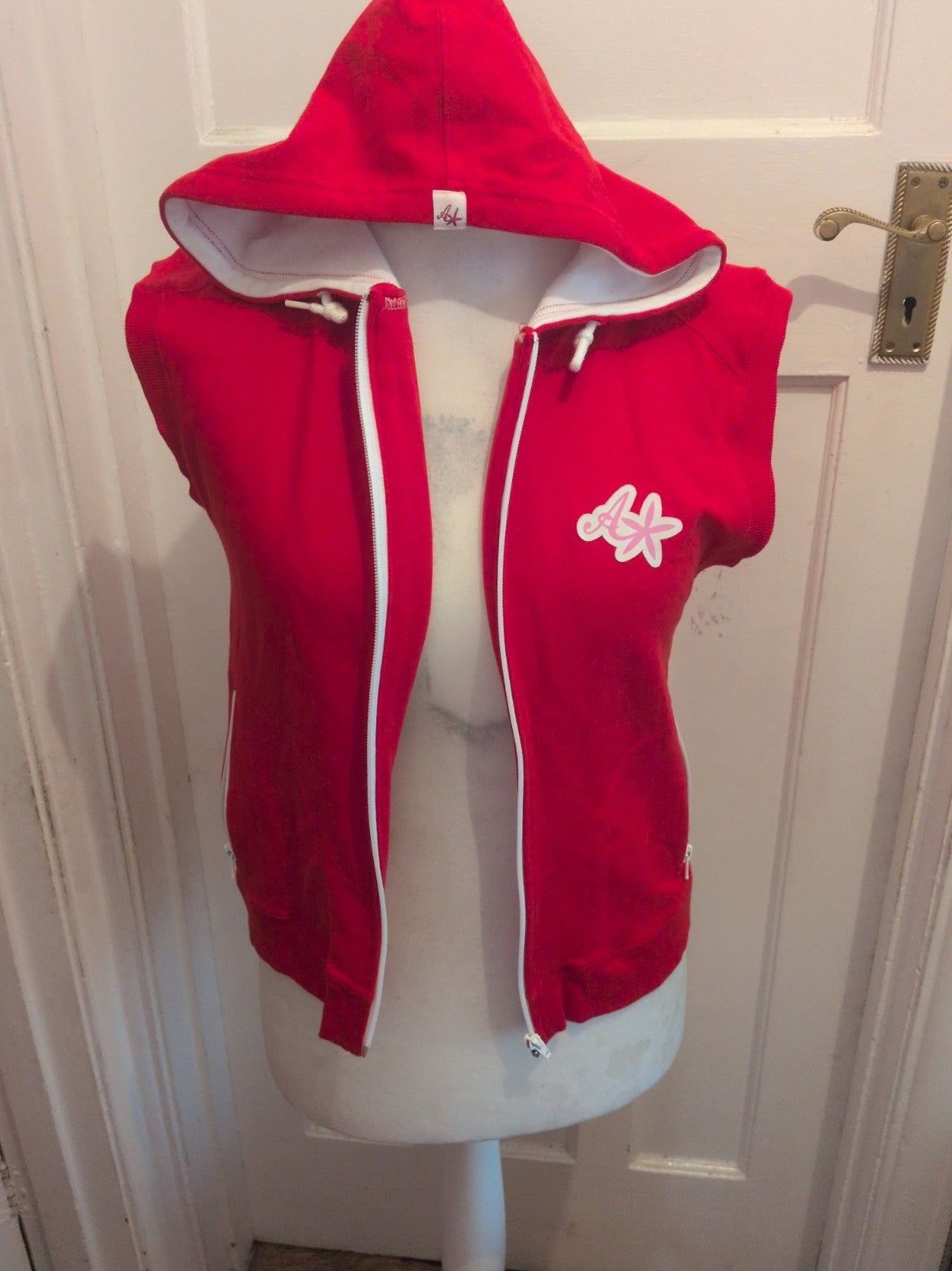 Ladies Animal Size Large Red Sleeveless Full Zip Hoodie
