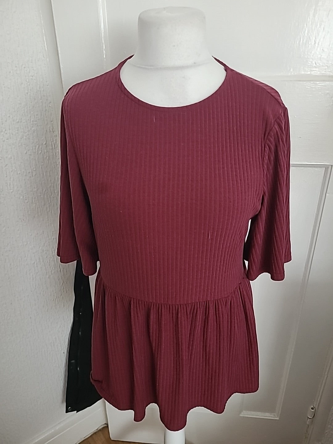 George 14 Burgundy Ribbed Short Sleeved Top