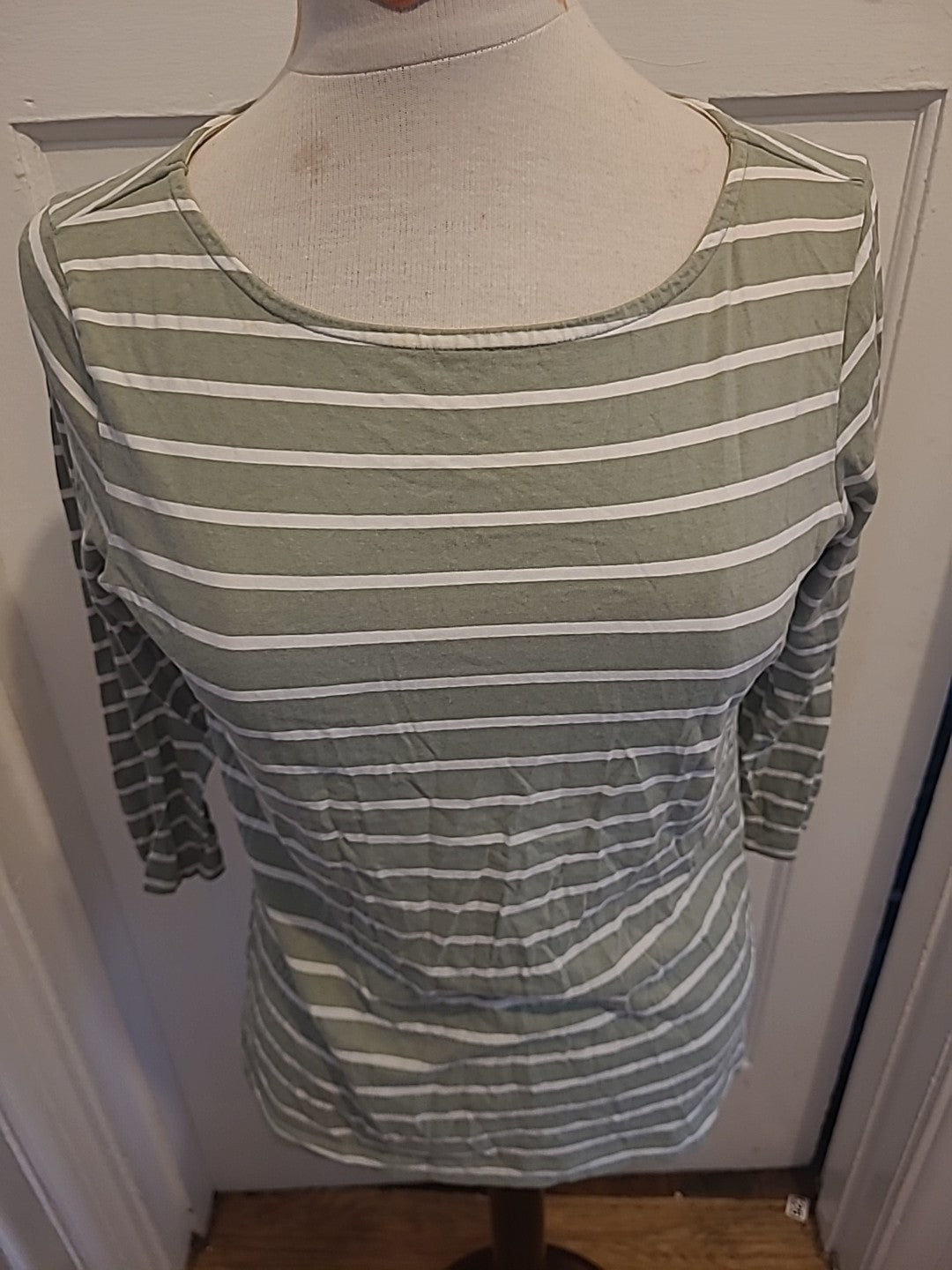 Ladies Crew Clothing Size 10 Light Khaki White Striped Long Sleeved Blouse